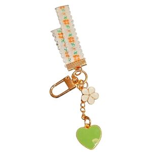 Antique Cross Stich Floral Ribbon Charm with Heart & Flower Accents